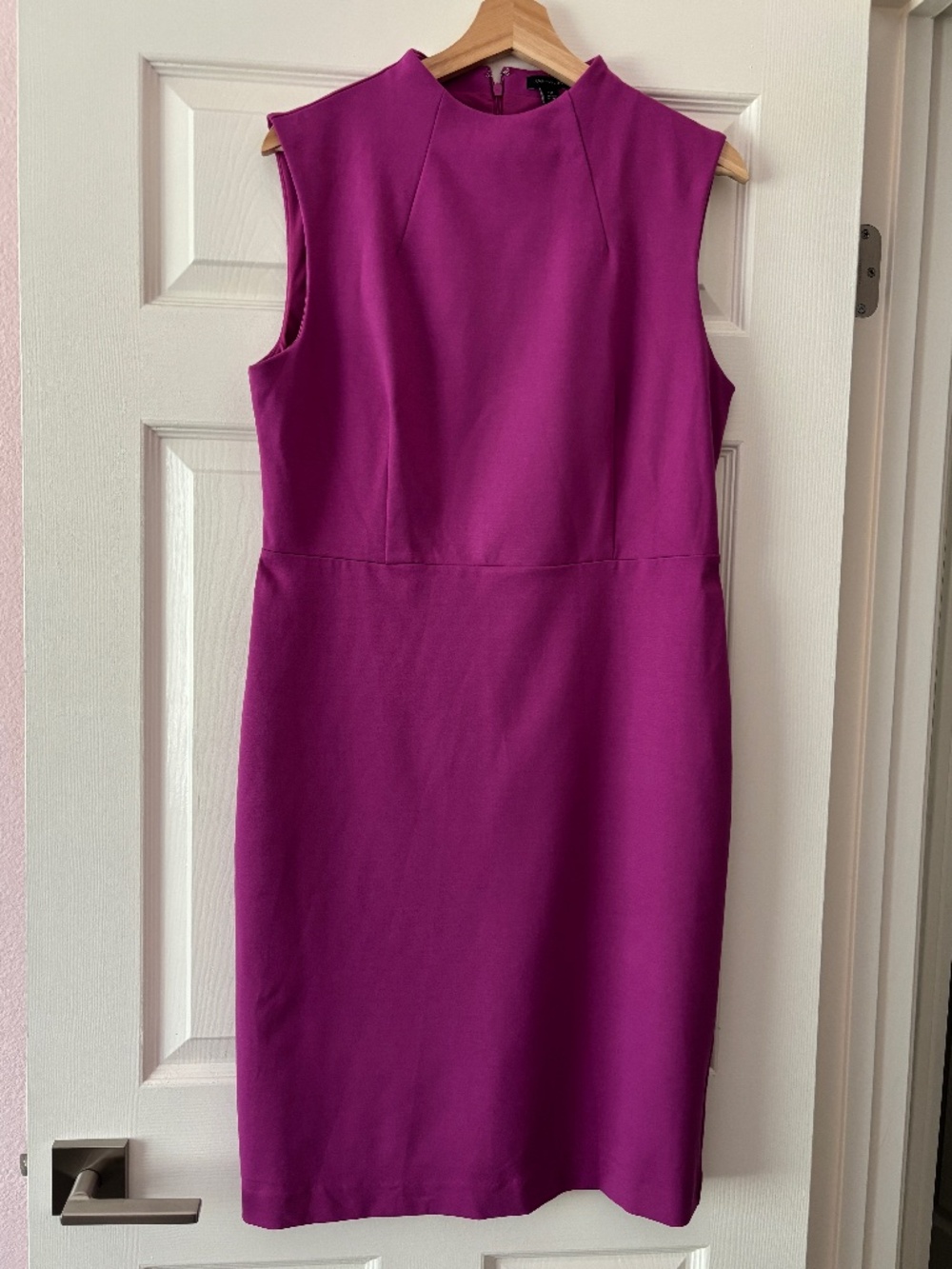 Ann Taylor Ponte Mock Neck Sheath Midi Dress - Fuchsia Size 12P - Picture 4 of 10